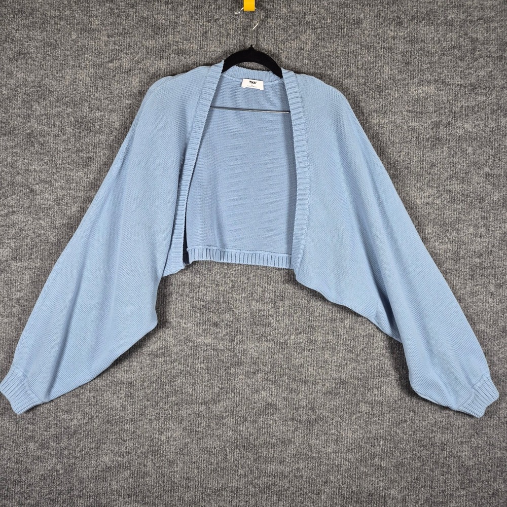 TNA Aritzia Cardigan Cropped Shrug Shaker Knit M Blue Cotton